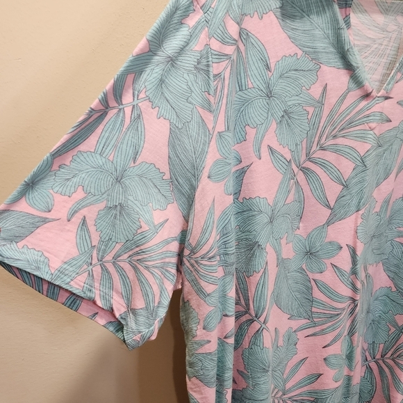 Land's End Women's Green and pink Floral plus size polo shirt 2X - Picture 4 of 11